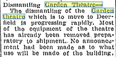 Garden Theatre - May 1920 Dismantled